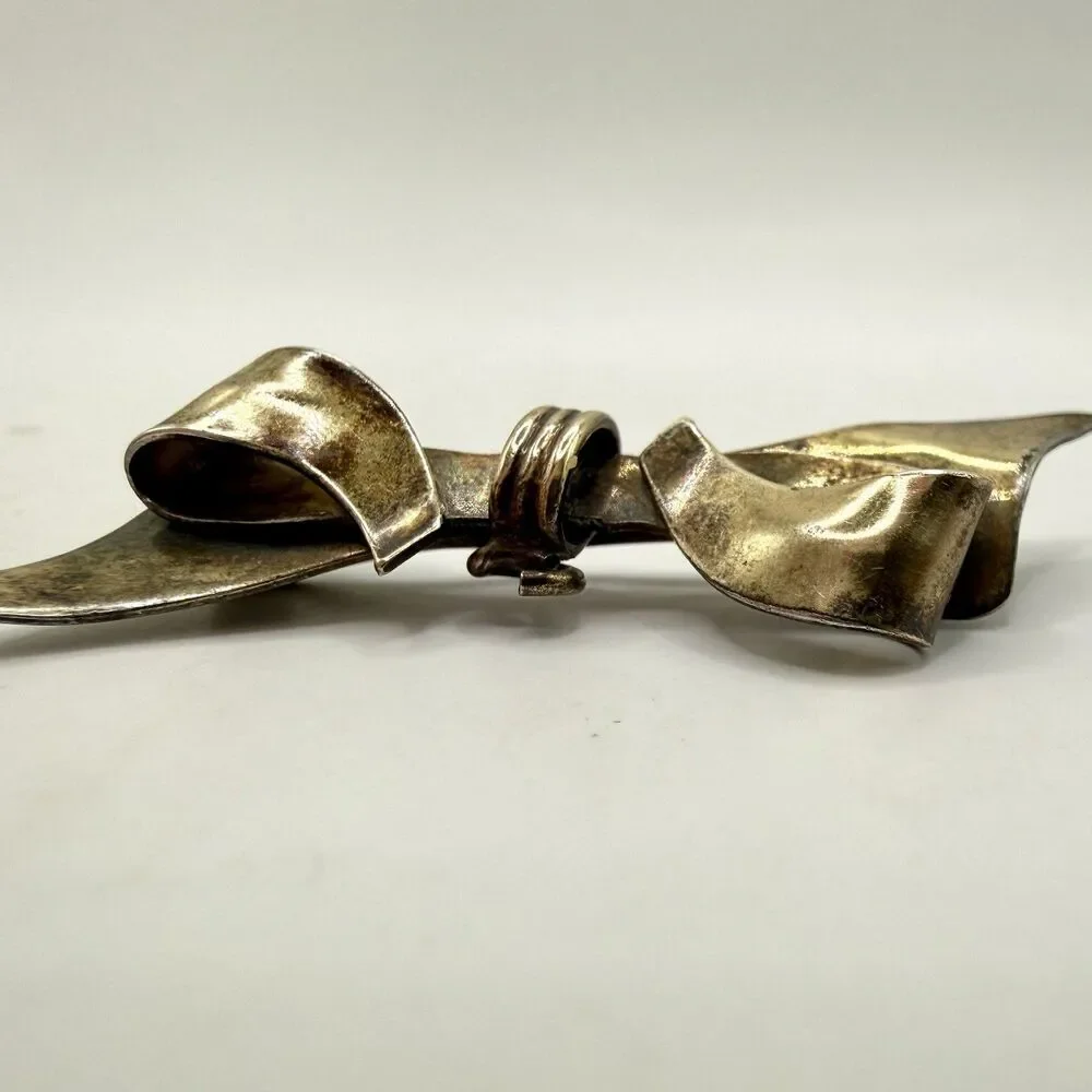 Vintage 1/20 12k GF Gold Filled Sculptural Bow Modernist Retro Ribbon Pin Brooch